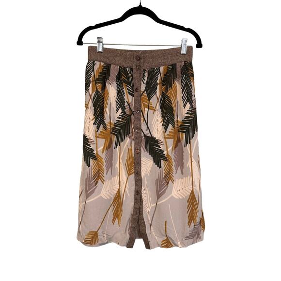 Anthropologie Dresses & Skirts - Anthropologie Edme & Esyllte Midi Skirt 2 Flurried Plumes Button Front Brown